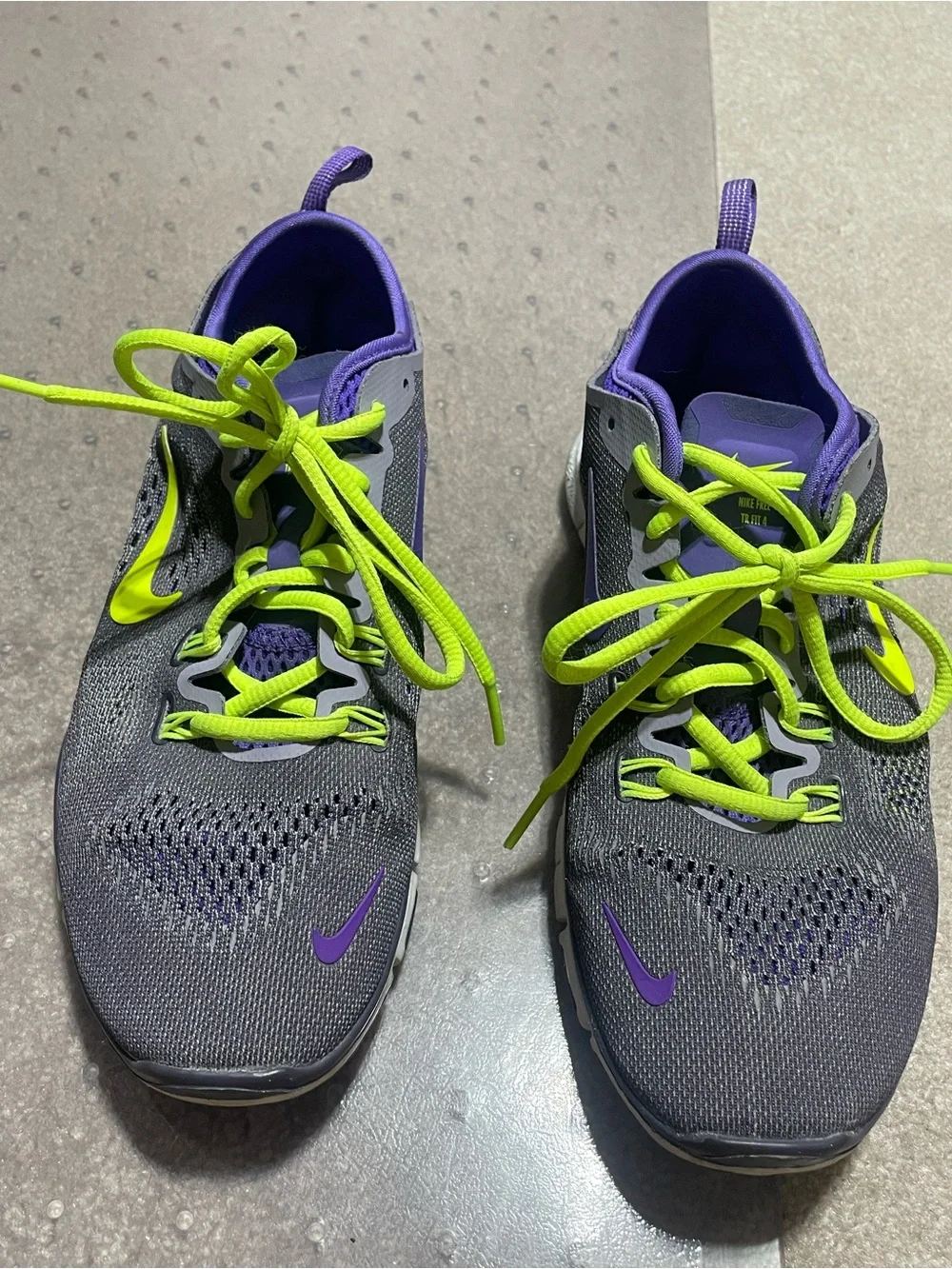 Nike Women’s Gray & Purple Athletic Sneakers with Neon Yellow Laces